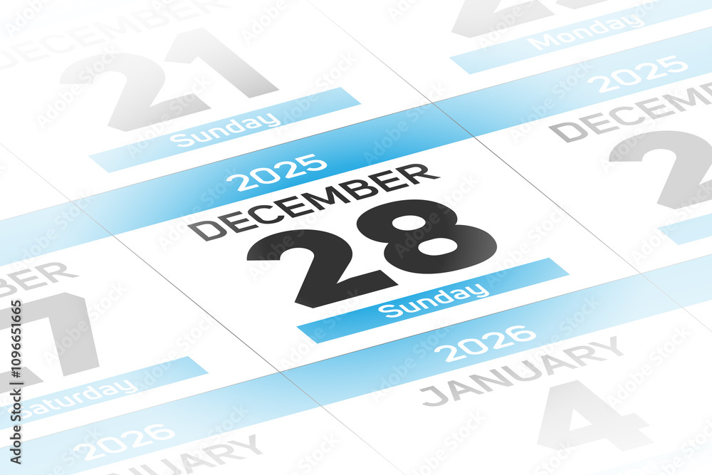 Fototapeta premium 28 December 2025 year date calendar day illustration
