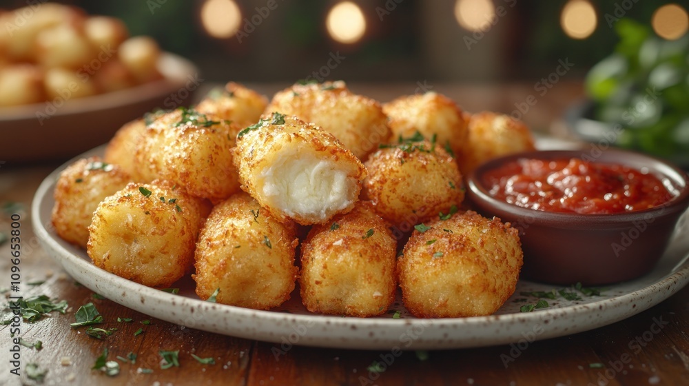 Crispy Fried Cheese Balls with Marinara Sauce Crispy Fried Cheese Balls with Marinara Sauce