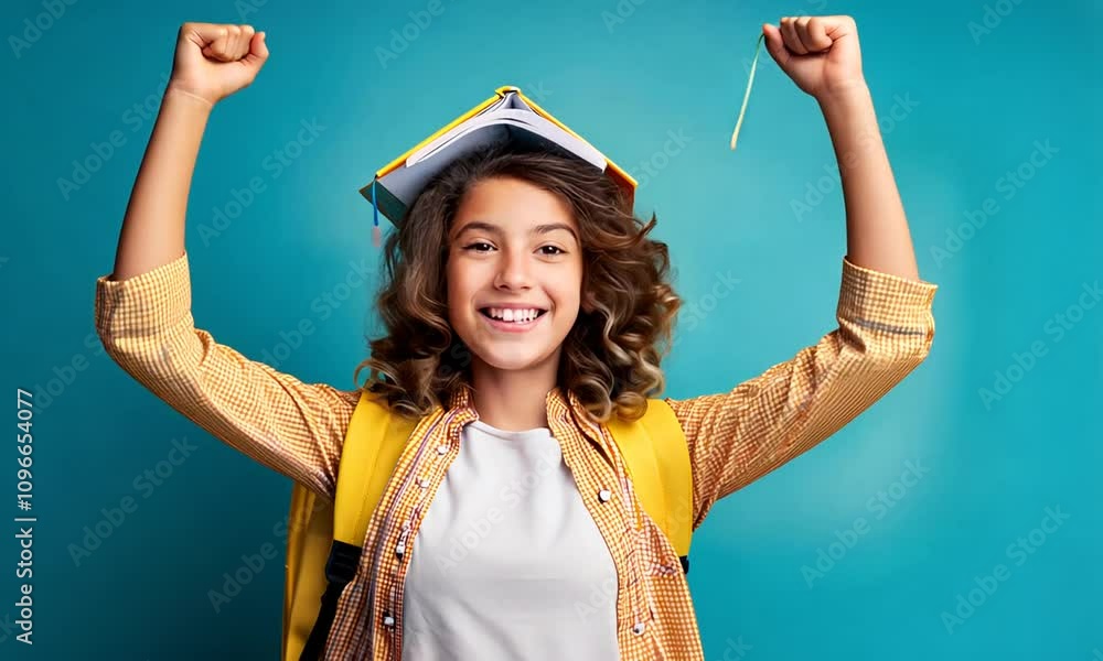Concept: back to school, beginning of the school year. School accessories for studying, backpack, alarm clock.