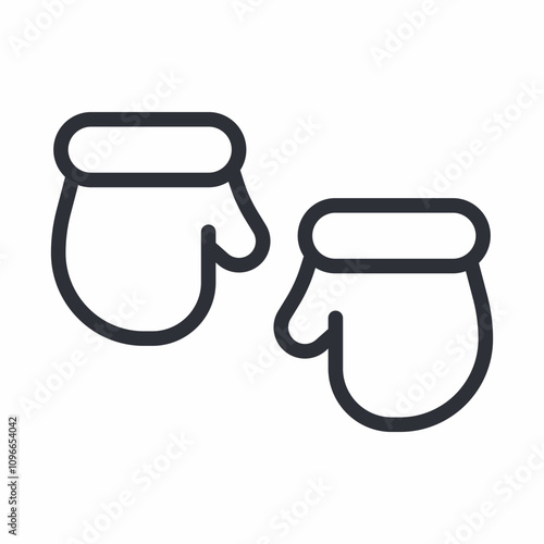 Santa mittens vector line icon isolated on a white background.