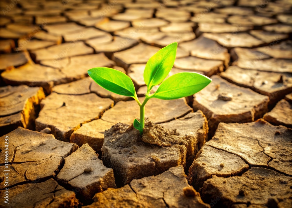Sprout Emerging from Cracked Dry Soil Symbolizing Resilience and Strength in Challenging Environments of Nature and Growth Sprout Emerging from Cracked Dry Soil Symbolizing Resilience and Strength in Challenging Environments of Nature and Growth