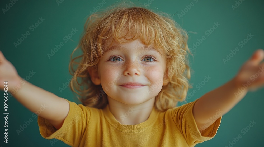 Adorable Child with Curly Hair Reaching Out Adorable Child with Curly Hair Reaching Out