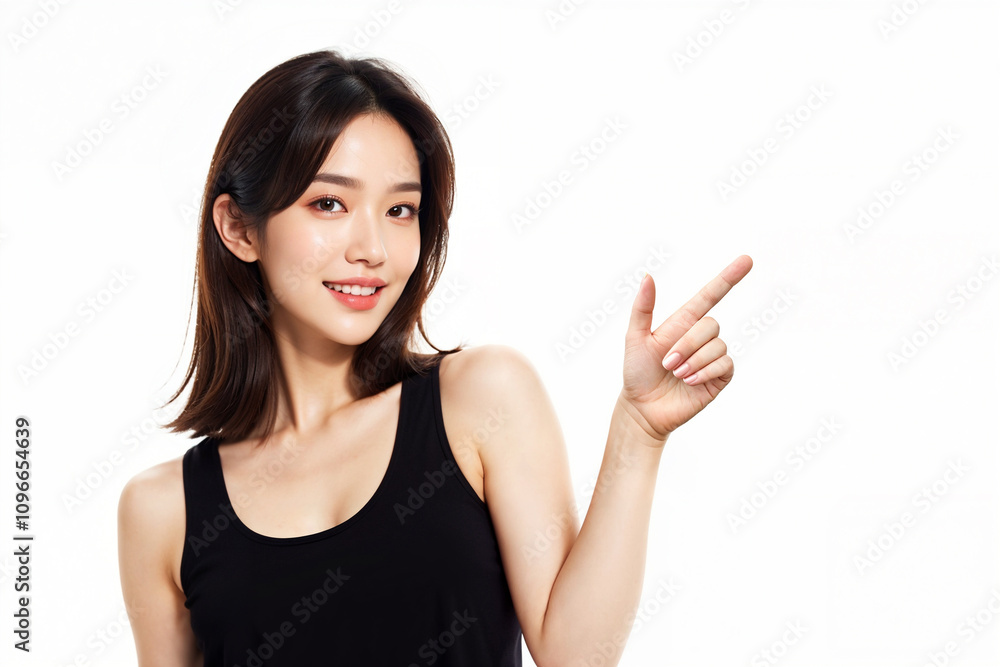 A woman is pointing to the camera with her finger A woman is pointing to the camera with her finger