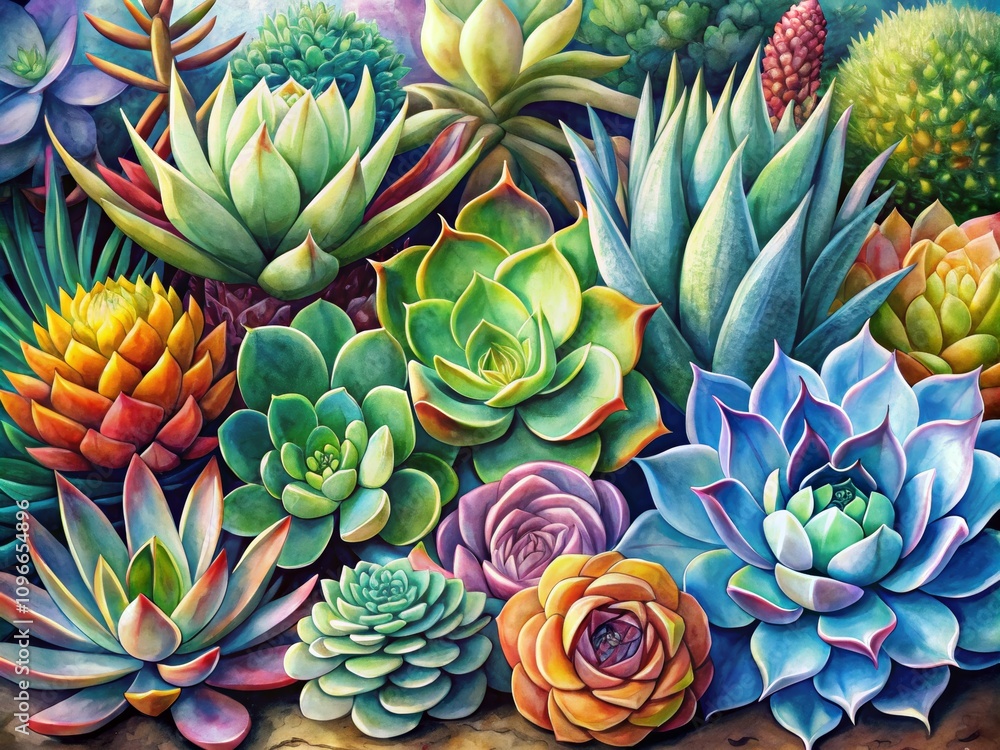Vibrant Watercolor Collection of Succulent Plants Featuring Aloe Vera and Diverse Succulents in a Colorful Artistic Arrangement for Nature Lovers Vibrant Watercolor Collection of Succulent Plants Featuring Aloe Vera and Diverse Succulents in a Colorful Artistic Arrangement for Nature Lovers