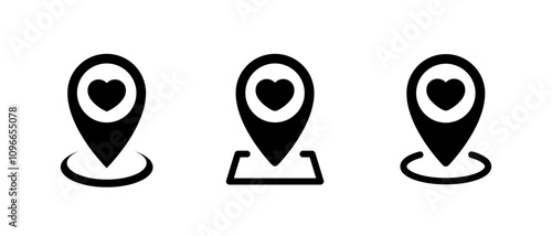 Map pin with heart, love icon. Favorite place sign symbol