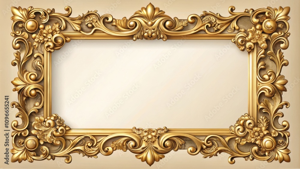 Ornate Golden Frame with Intricate Floral Motifs and Elegant Scrollwork Ornate Golden Frame with Intricate Floral Motifs and Elegant Scrollwork