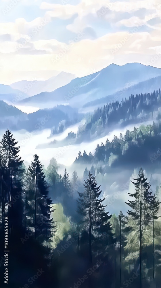 Misty Mountain Valley: A Breathtaking Landscape Painting Misty Mountain Valley: A Breathtaking Landscape Painting