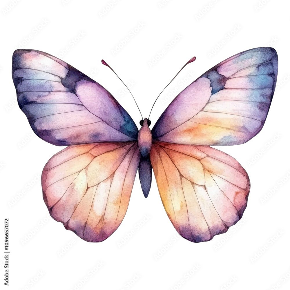 Obraz premium A beautifully painted butterfly with delicate pastel colors, showcasing intricate wing patterns and a graceful aesthetic.