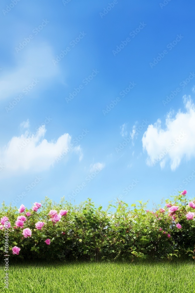 Stunning Pink Roses Bloom Against a Clear Blue Sky, Perfect Spring Day Garden View Stunning Pink Roses Bloom Against a Clear Blue Sky, Perfect Spring Day Garden View