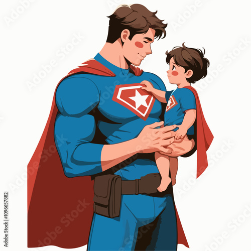 super dad and his son illustration