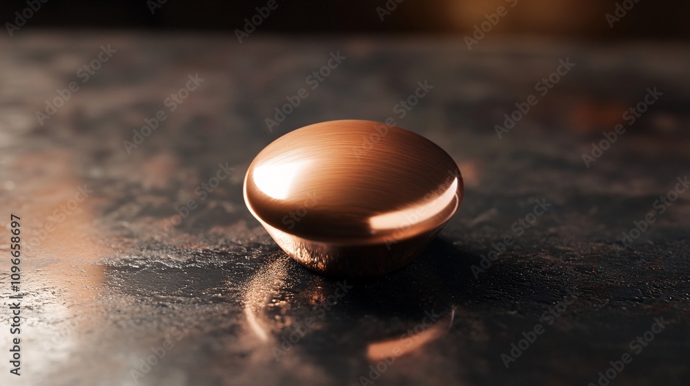 Polished Copper Sphere on Dark Surface with Soft Lighting Effects Polished Copper Sphere on Dark Surface with Soft Lighting Effects