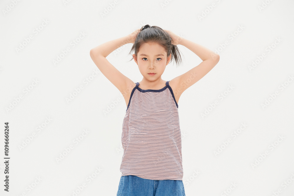 Lively and cute little Chinese girl on white background (child) Lively and cute little Chinese girl on white background (child)