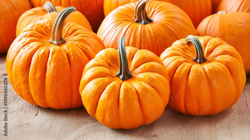 Obraz premium Vibrant Orange Pumpkins in Autumnal Pumpkin Patch Under Warm Sunlight