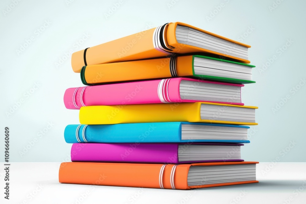 Colorful Stack of Hardbound Books on a Light Background for Educational Use Colorful Stack of Hardbound Books on a Light Background for Educational Use