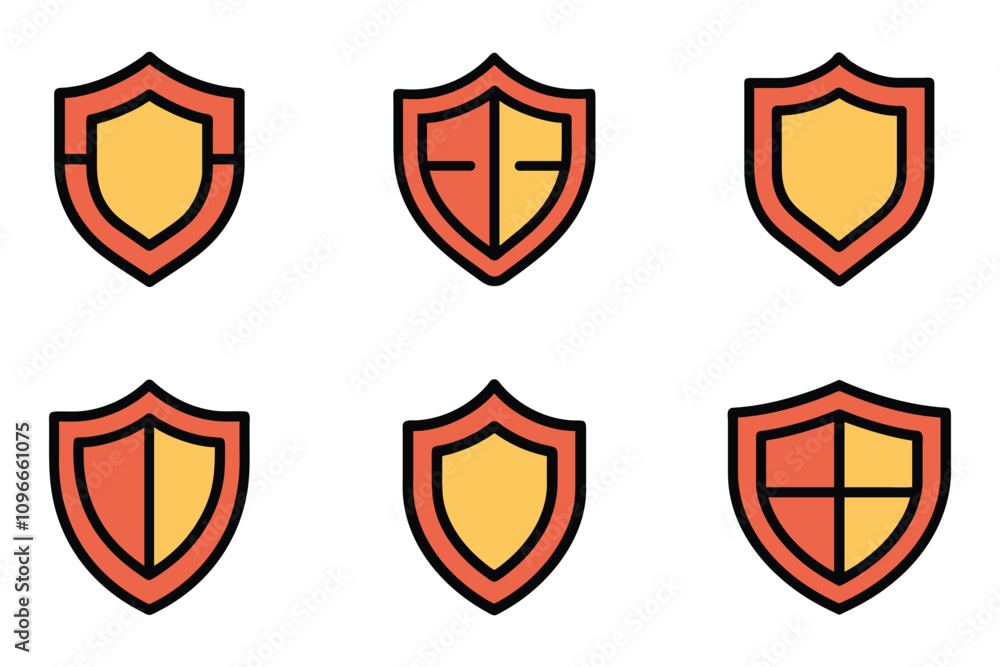 Shield outline silhouette icon set on white background Shield outline silhouette icon set on white background