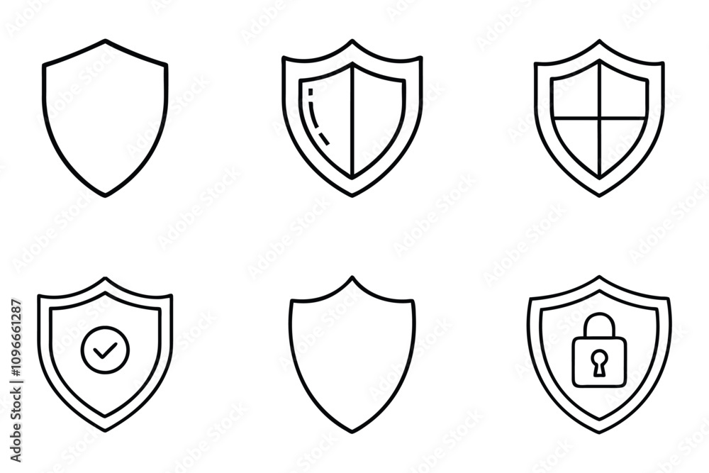 Shield outline silhouette icon set on white background Shield outline silhouette icon set on white background