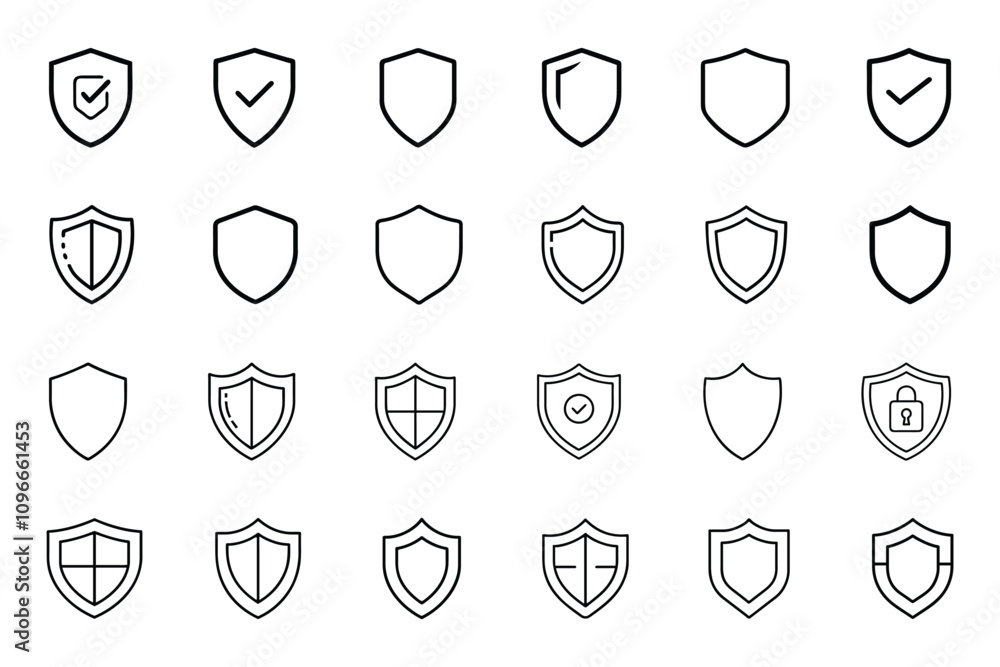Shield outline silhouette icon set on white background Shield outline silhouette icon set on white background