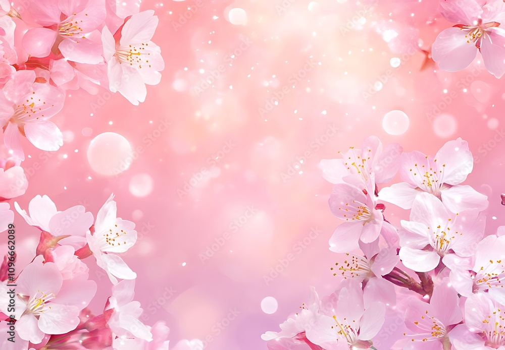 Pink cherry blossoms on a pink background with a banner for copy space, perfect for spring-themed designs or text placement. Pink cherry blossoms on a pink background with a banner for copy space, perfect for spring-themed designs or text placement.