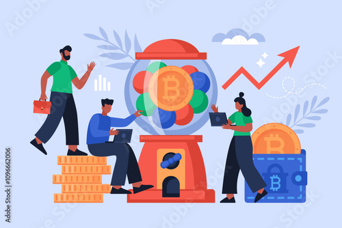 Bitcoin value business concept.  Modern vector illustration of people expanding cryptocurrency investment
