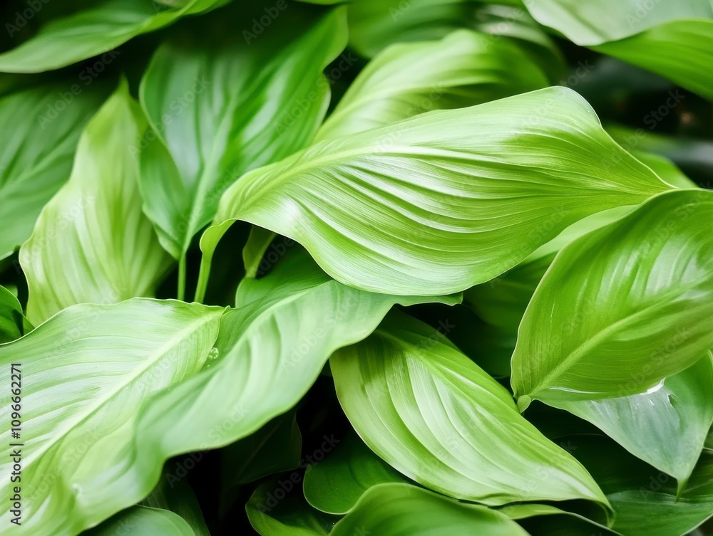 Obraz premium Close-up View of Lush Green Leaves, A Detailed Exploration of Natural Beauty