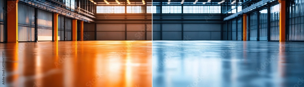 Fototapeta premium Comparison of Factory Floor Space with Highlighted Color Difference