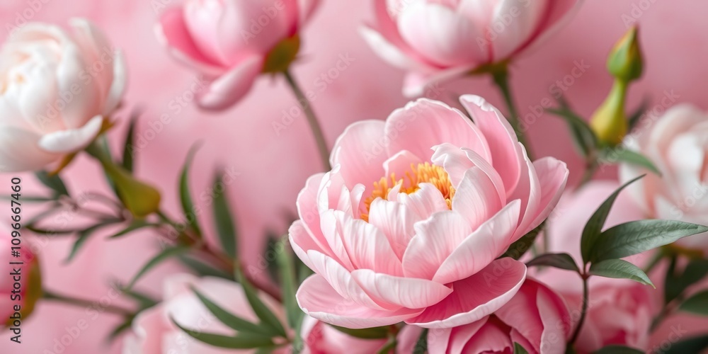 A delicate pink peony flower blooms against a backdrop of soft pink hues and pastel colors, adding a touch of elegance to the scene., nature, beautiful pink flowers A delicate pink peony flower blooms against a backdrop of soft pink hues and pastel colors, adding a touch of elegance to the scene., nature, beautiful pink flowers