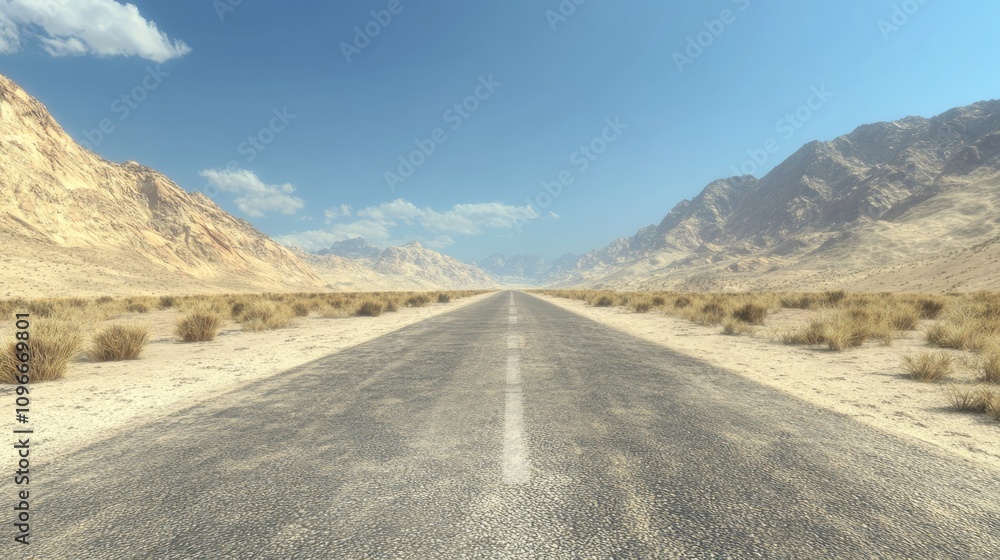 Endless desert road vanishing into mountains under a clear sky. Endless desert road vanishing into mountains under a clear sky.