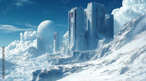 Scene of a giant building on another planet, Take the video going around the object	