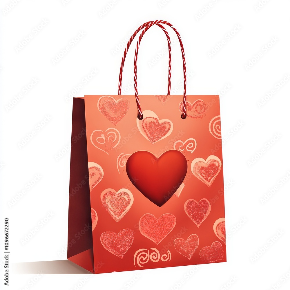 Decorative Valentine gift bag with heart patterns and red color Decorative Valentine gift bag with heart patterns and red color