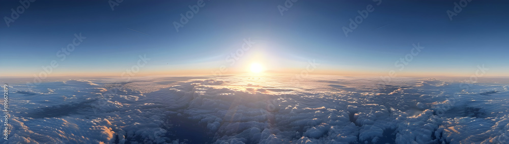 A panoramic view of the sun rising above the clouds, photorealistic, high resolution, high definition. - A panoramic view of the sun rising above the clouds, photorealistic, high resolution, high definition. -