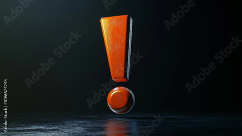 A vivid orange exclamation mark on a dark surface, symbolizing urgency and attention. Useful for emphasizing important messages or alerts.