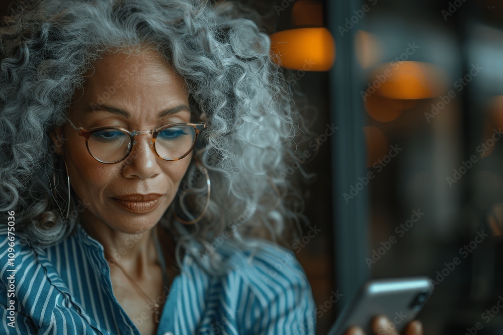 Smiling Mature Businesswoman Using Smartphone in Office, Happy Middle-Aged Professional Woman in Glasses Reading Messages Smiling Mature Businesswoman Using Smartphone in Office, Happy Middle-Aged Professional Woman in Glasses Reading Messages