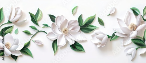 3D paper-cut of white magnolia flowers
