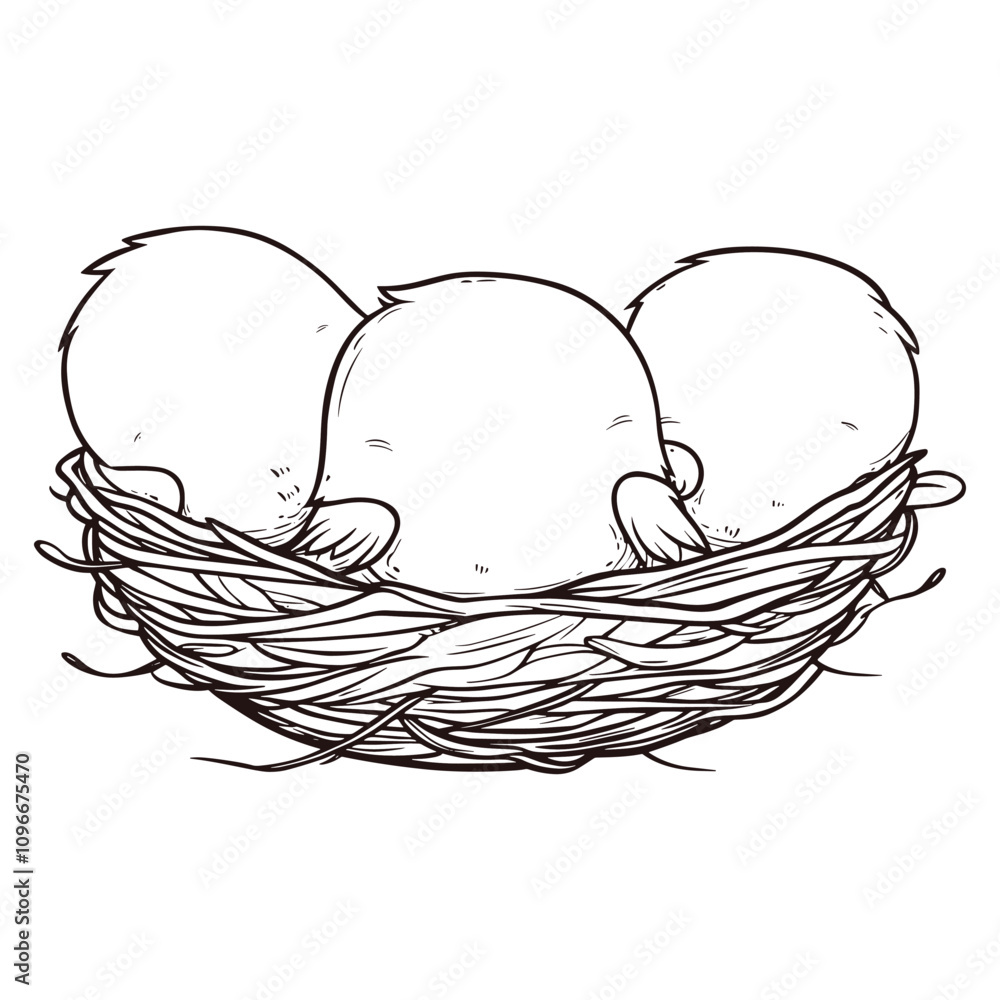 Black-and-White Illustration of Eggs Resting in a Nest Black-and-White Illustration of Eggs Resting in a Nest