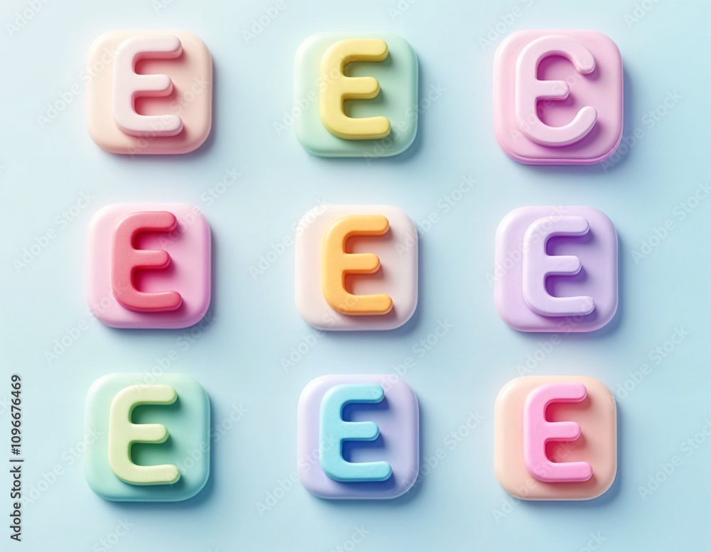 Naklejka premium 3D Colorful Letter E Icon Set - Vibrant and Modern Typography Design