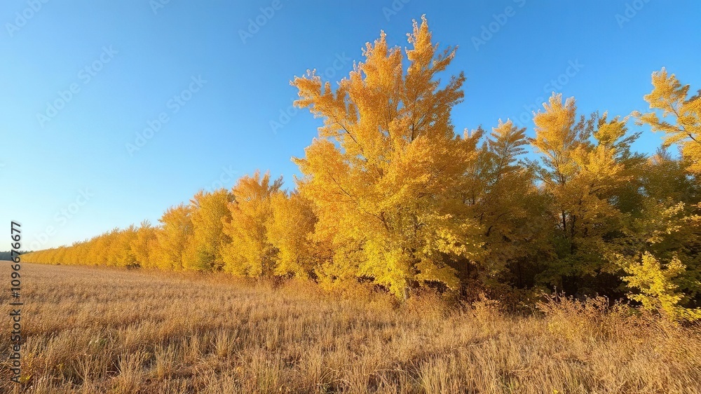 Autumn fields background with golden leaves and clear blue sky, scenic, harvest Autumn fields background with golden leaves and clear blue sky, scenic, harvest