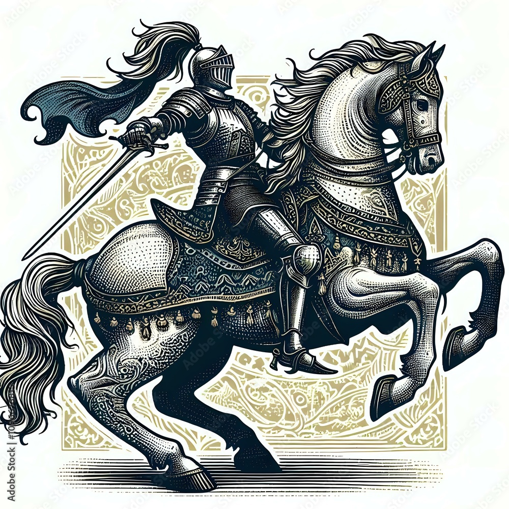 Knight in Shining Armor on a Decorated Steed Knight in Shining Armor on a Decorated Steed