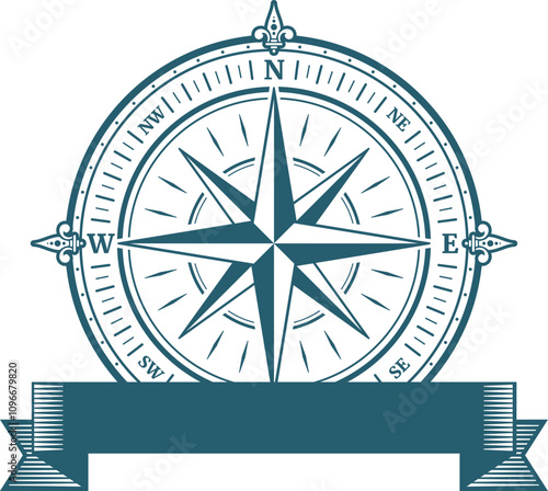 Vintage compass logo. Retro travel navigation star