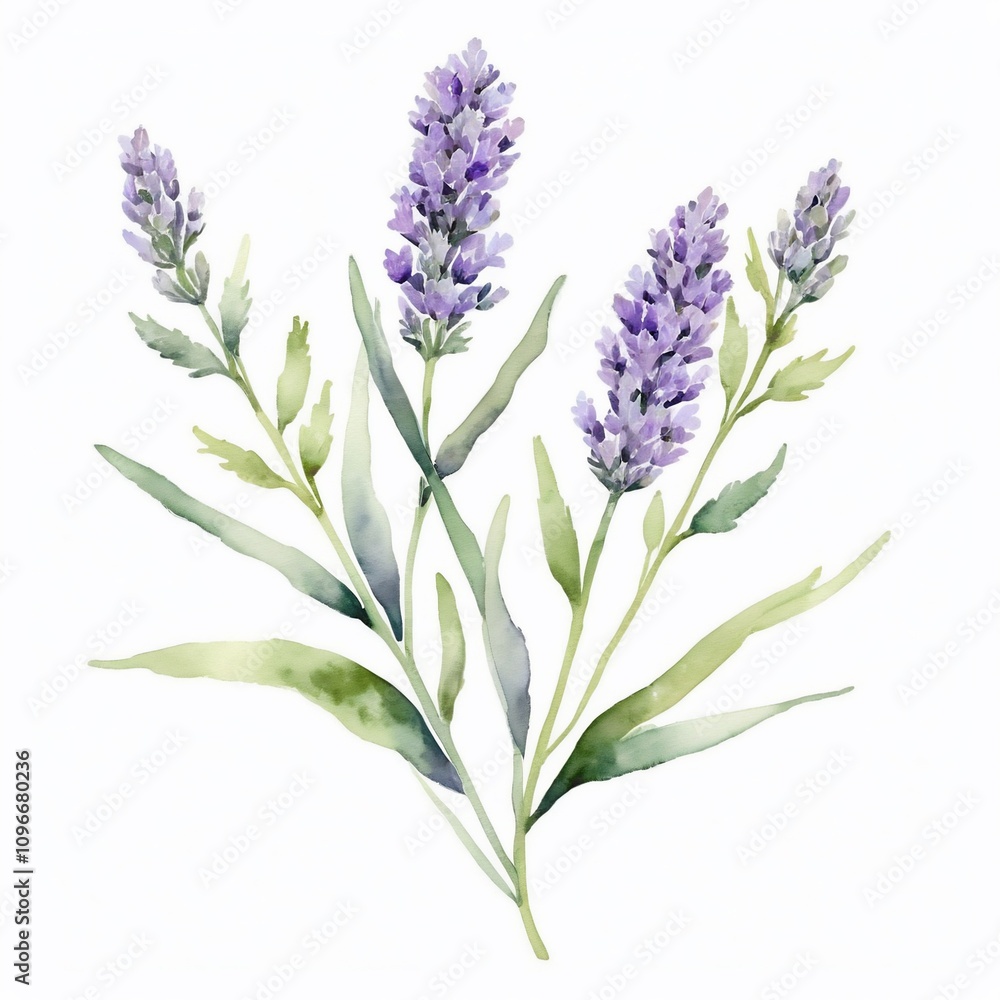 Naklejka premium Watercolor Lavender Flowers Botanical Illustration Purple Floral Bouquet Spring Blooms Nature Art