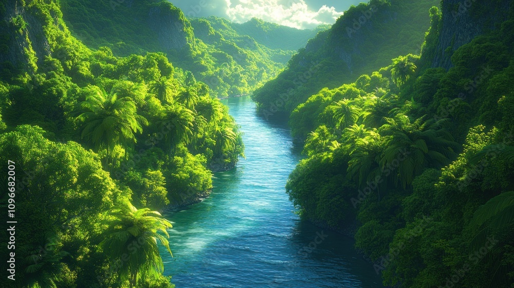 Serene River in Lush Tropical Paradise Serene River in Lush Tropical Paradise