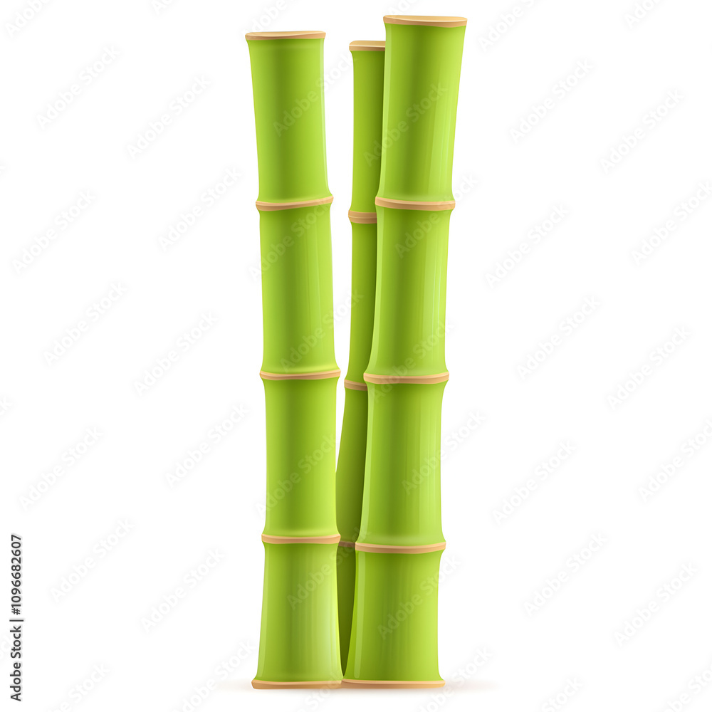 Obraz premium Three tall green bamboo stalks standing upright in a bright and natural setting