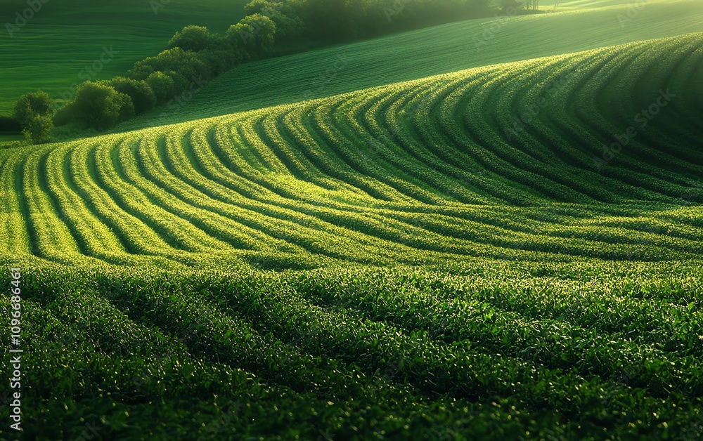 Cabbage field in a serene rural idyll rows of rich green crops surrounded by tranquil countryside scenery and soft golden sunlight Cabbage field in a serene rural idyll rows of rich green crops surrounded by tranquil countryside scenery and soft golden sunlight