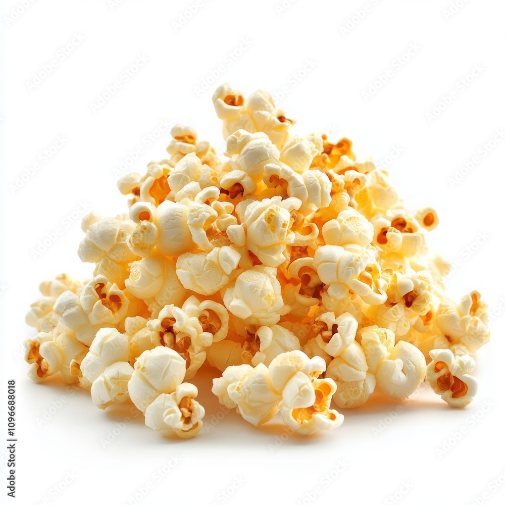 Single popcorn snack isolated on a white background, showcasing the fluffy, crispy texture of this classic snack. Perfect for highlighting the simplicity and deliciousness of popcorn in a clean and mi Single popcorn snack isolated on a white background, showcasing the fluffy, crispy texture of this classic snack. Perfect for highlighting the simplicity and deliciousness of popcorn in a clean and mi