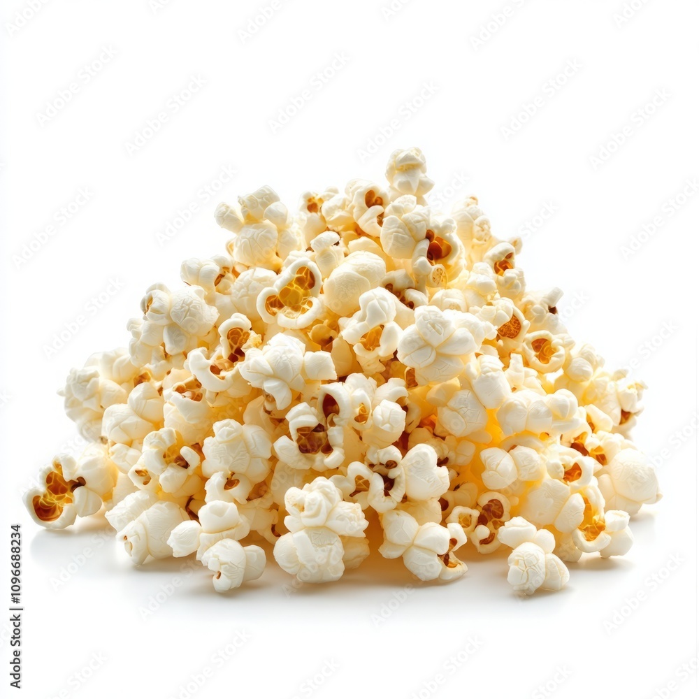 Single popcorn snack isolated on a white background, showcasing the fluffy, crispy texture of this classic snack. Perfect for highlighting the simplicity and deliciousness of popcorn in a clean and mi Single popcorn snack isolated on a white background, showcasing the fluffy, crispy texture of this classic snack. Perfect for highlighting the simplicity and deliciousness of popcorn in a clean and mi