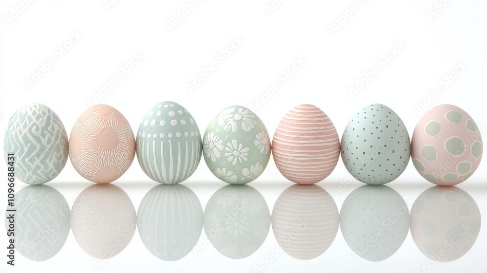 Pastel Easter Eggs on White Background Pastel Easter Eggs on White Background
