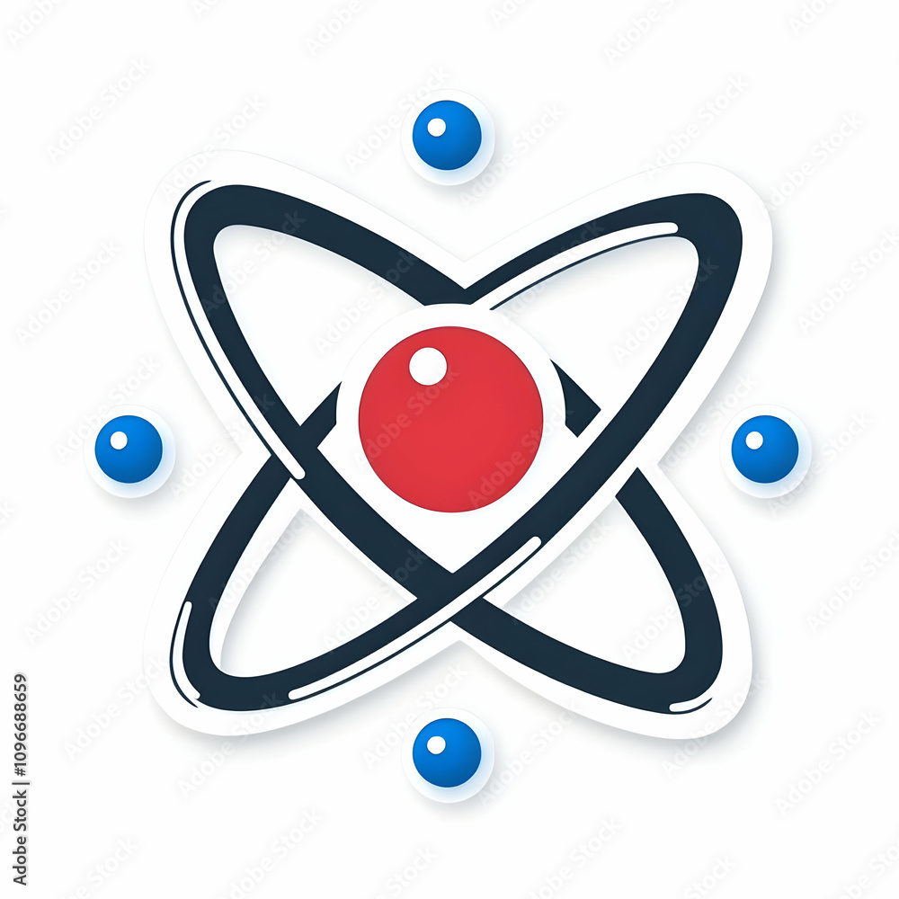 Icon of Atom Design Featuring Blue and Red Dots Representation Icon of Atom Design Featuring Blue and Red Dots Representation