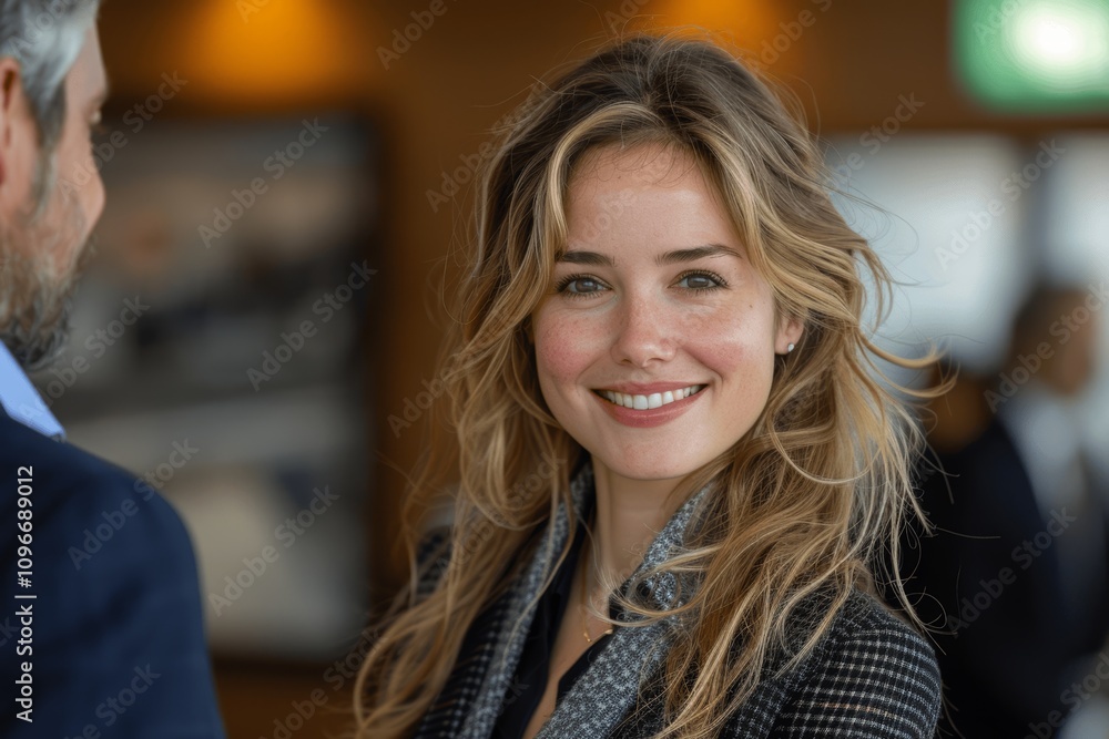 Smiling businesswoman shaking hands with male executive in office, making a successful deal, greeting client at work, standing at meeting table Smiling businesswoman shaking hands with male executive in office, making a successful deal, greeting client at work, standing at meeting table