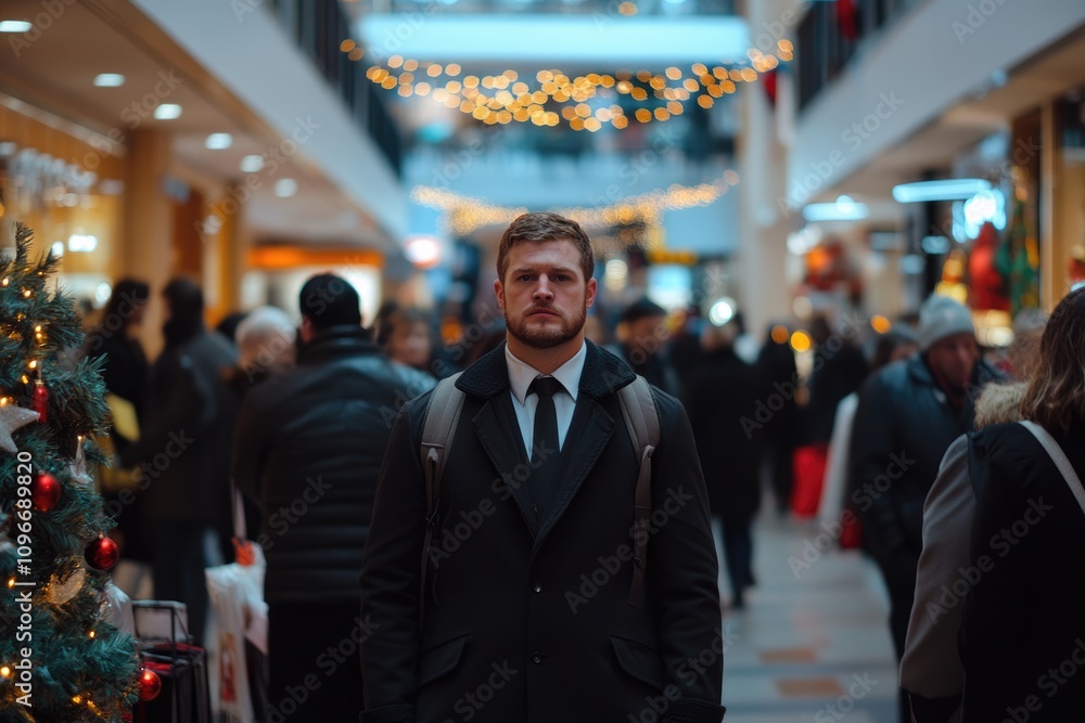 Winter Holiday Shopping Rush in City Supermarket with Glazed Illumination Winter Holiday Shopping Rush in City Supermarket with Glazed Illumination