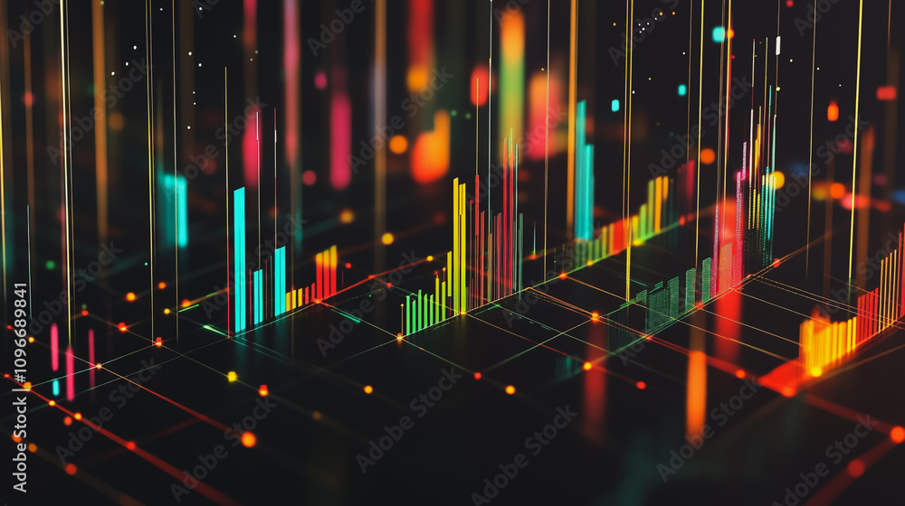 Abstract black background with Colorful charts and graphs with statistics to innovative analyze business potential and forecast future development of companies growth. Abstract black background with Colorful charts and graphs with statistics to innovative analyze business potential and forecast future development of companies growth.