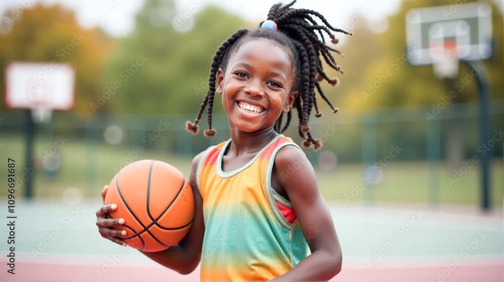 custom made wallpaper toronto digitalYoung girl enjoying basketball at a sunny outdoor court with a joyful smile in the afternoon